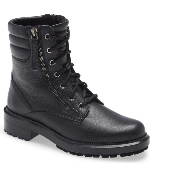 Aquatalia LAILA Waterproof Leather WINTER Boot BLACK MOTO COMBAT 7 weatherproof - Picture 1 of 12